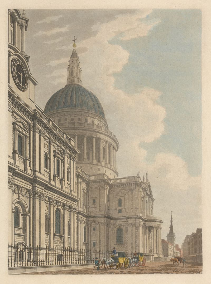 Watercolor by Thomas Malton depicting the south front of St. Pauls Cathedral