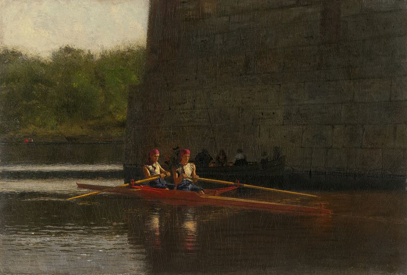The Oarsmen by Thomas Eakins, oil on canvas, figures straining against water