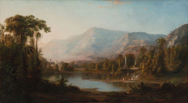 Vale of Kashmir, oil on canvas by Robert S. Duncanson, depicting a serene vale with mountains and greenery.