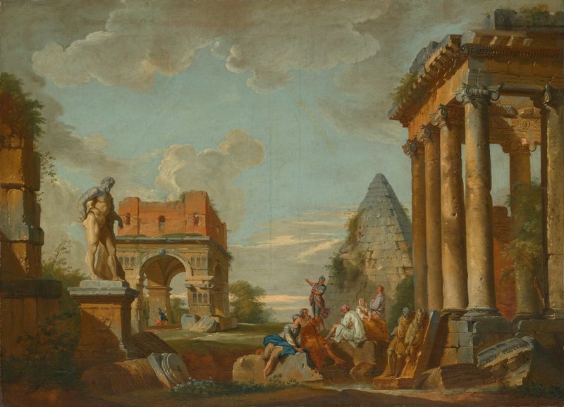 Classical Landscape by Italian School, oil painting depicting lush greenery and hills