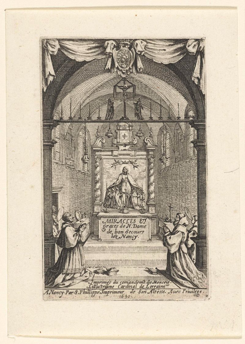 Grabado de Jacques Callot que muestra figuras en oración iluminadas por la luz.