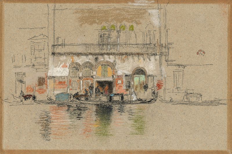 The Palace; white and pink de James Abbott McNeill Whistler, óleo que presenta suaves tonos y formas etéreas.