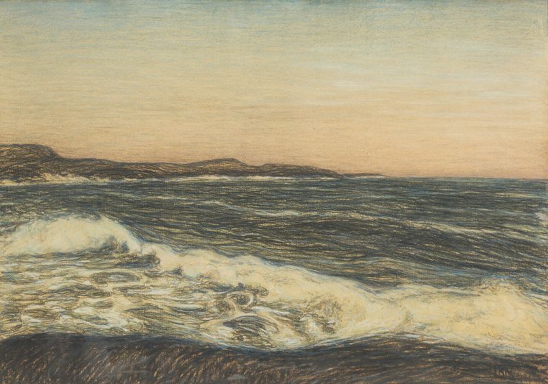 Marine scene with waves and horizon by Karl Nordström, oil painting