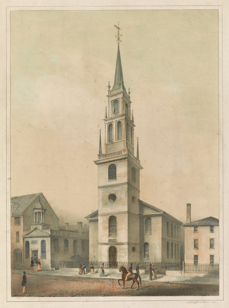 Engraving of Christ Church, Boston by John H. Bufford's & Sons