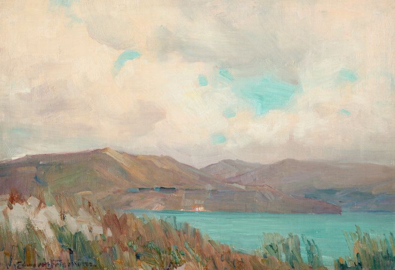 Wellington Harbour from Muritai by Edward Friström, impressionism, depicting waves and vibrant blue sea.