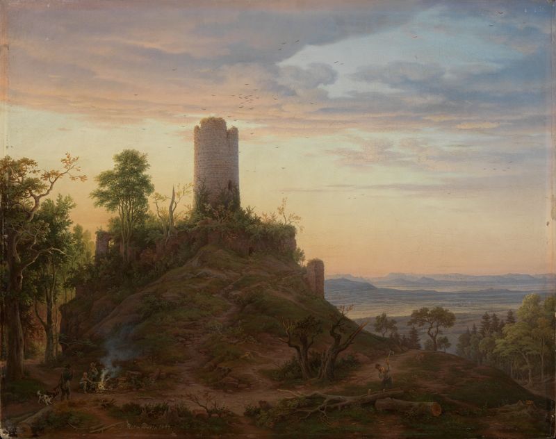 Landscape of Burgruine Zähringen, oil painting by Friedrich Helmsdorf