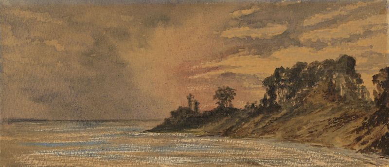 Sunset at Red Spring by John La Farge, oil on canvas depicting a vibrant landscape with rich colors.