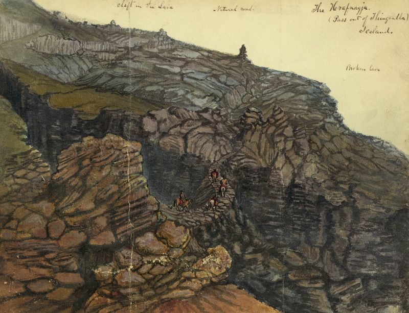 The Hrafnagja, a landscape by Bayard Taylor, 1862, depicting Iceland's rugged terrain.