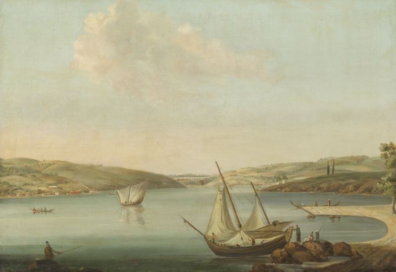 Landscape of the Bosporus with aqueduct, oil painting by Antoine van der Steen
