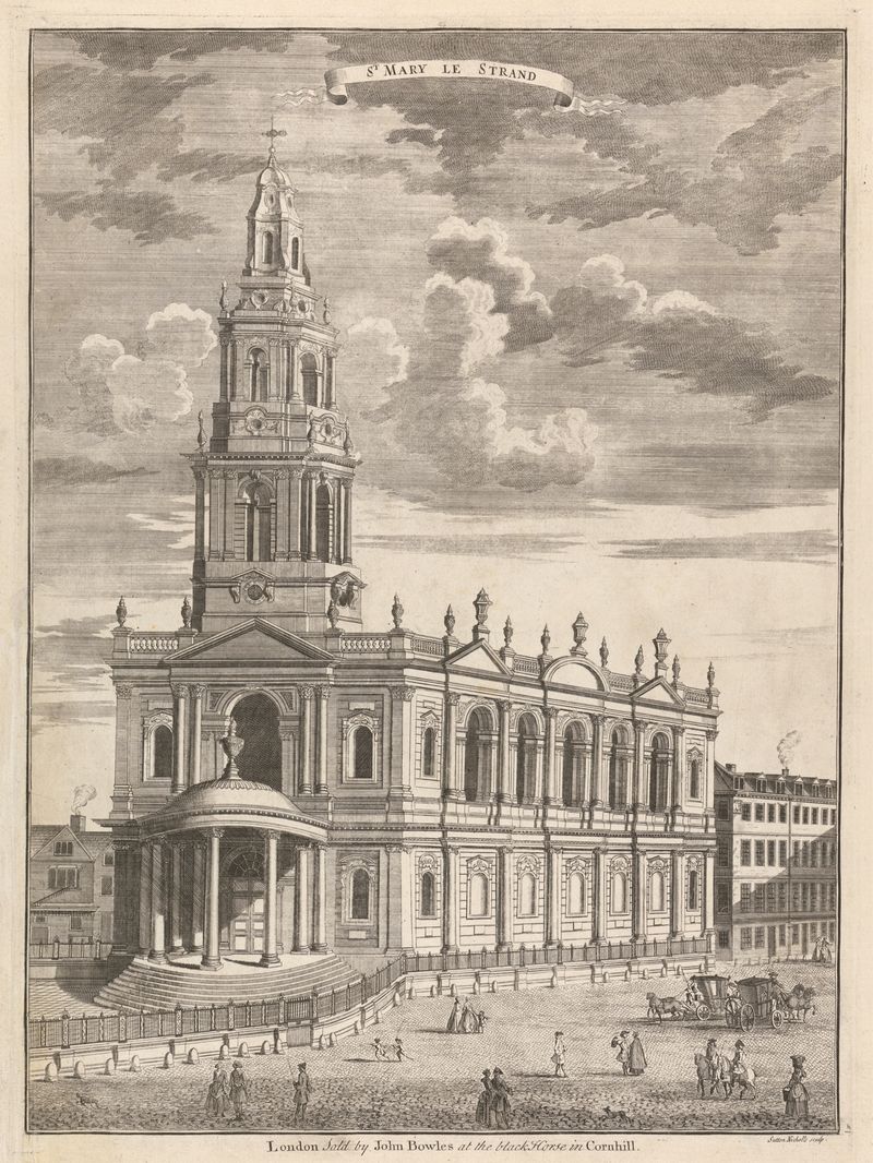 Rococo architecture of St. Mary le Strand by Sutton Nicholls, oil painting