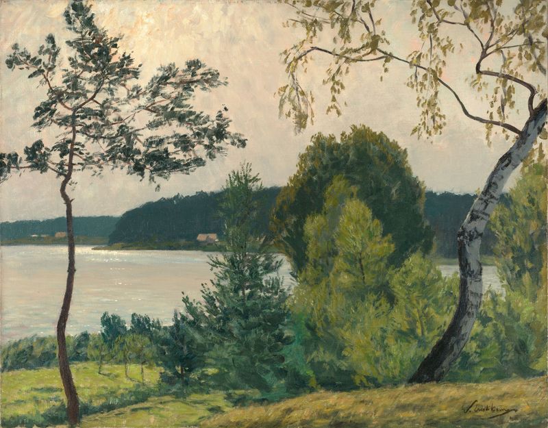 Landscape with trees and shadows, oil painting by Walter Leistikow