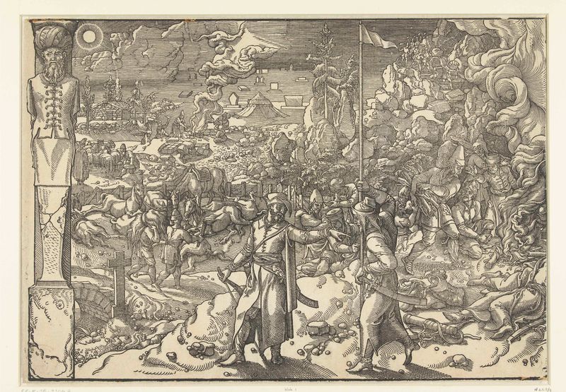 Soldaten rond een kampvuur, paper by Pieter Coecke van Aelst, depicting soldiers gathered around a campfire at night.