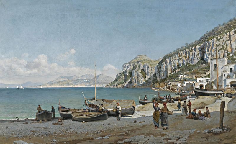Marine scene with azure sea and cliffs by Federico del Campo, oil painting