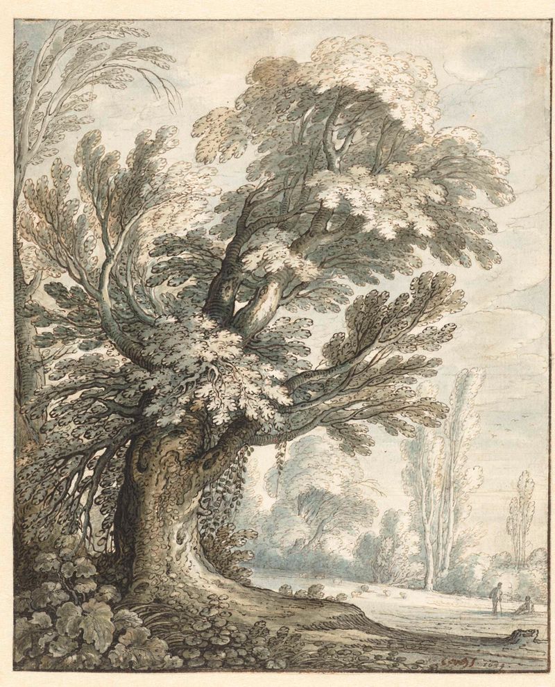 Landscape with a tall tree, oil on canvas by Marten de Cock