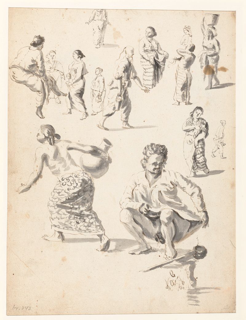 Estudo figurativo de uma mulher em traje histórico por Wouter Schouten, pintura a óleo