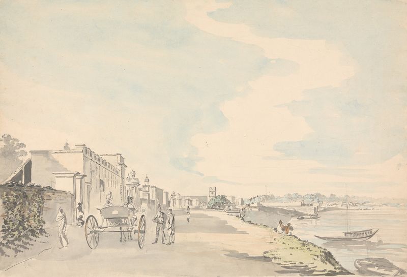 Chandernagore, West Bengal by Samuel Davis, oil painting depicting architecture and landscape.