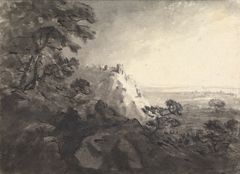 Paisaje con un castillo en una colina, óleo sobre lienzo de William Gilpin
