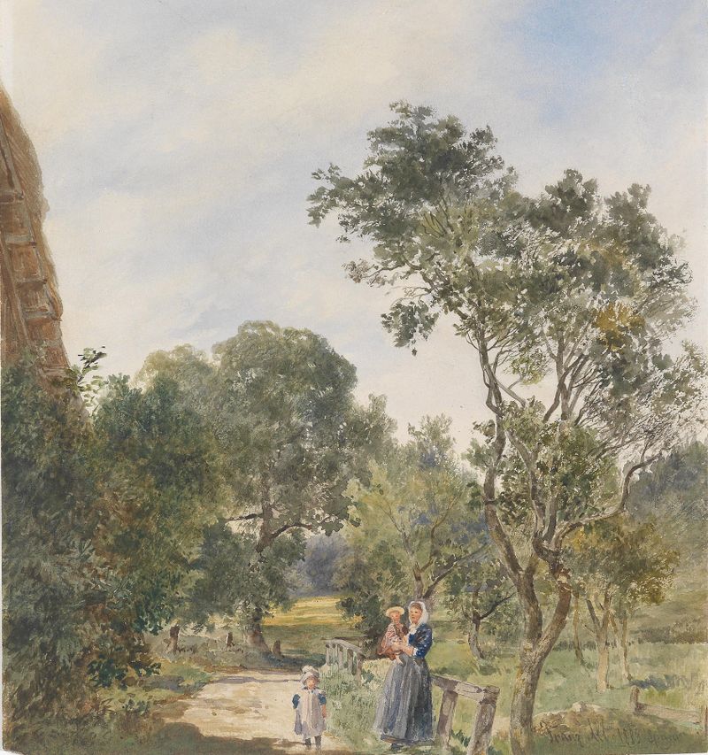 Frau mit zwei Kindern in einer Parklandschaft, oil on canvas by Franz Alt, depicting a mother with her children in a park.