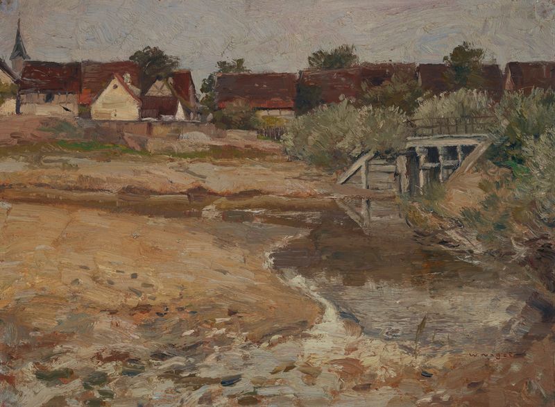 Vor dem Dorf by Wilhelm Nagel, oil on canvas showing skeletal trees and a muted sky.
