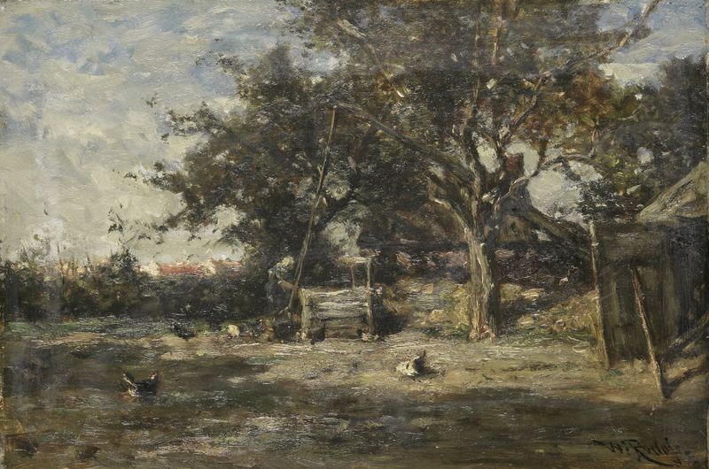 Landscape with a farmhouse and rolling hills, oil on canvas by Willem Roelofs