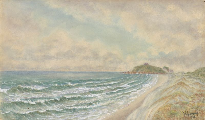 Cena marinha de Nine Mile Beach com luz do sol e ondas de William Francis Herring
