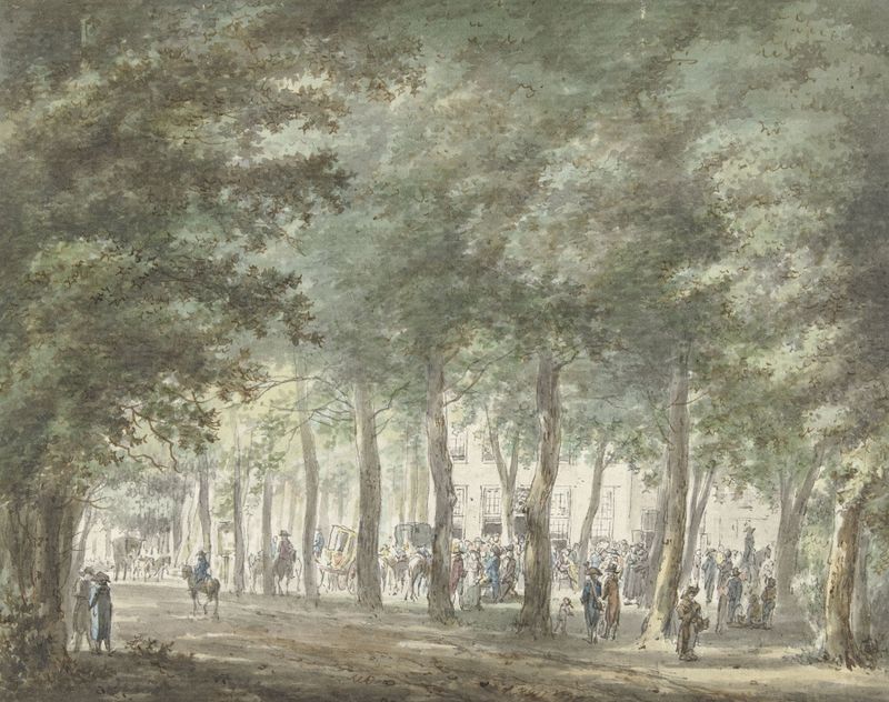 Genre scene with a crowd in the Haarlemmerhout, oil painting by Hermanus van Brussel