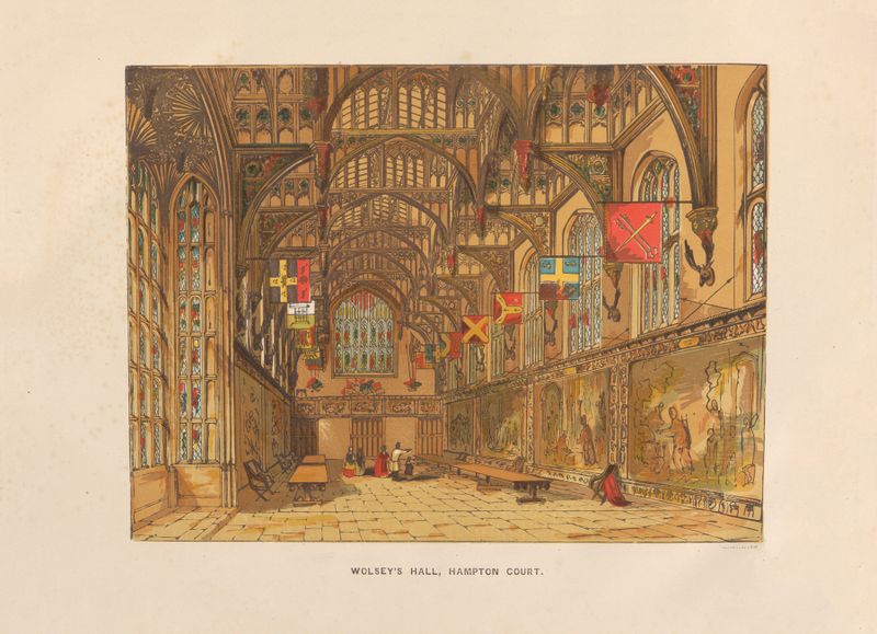 Wolsey’s Hall interior by Charles Knight, oil on canvas, featuring architectural details and light.