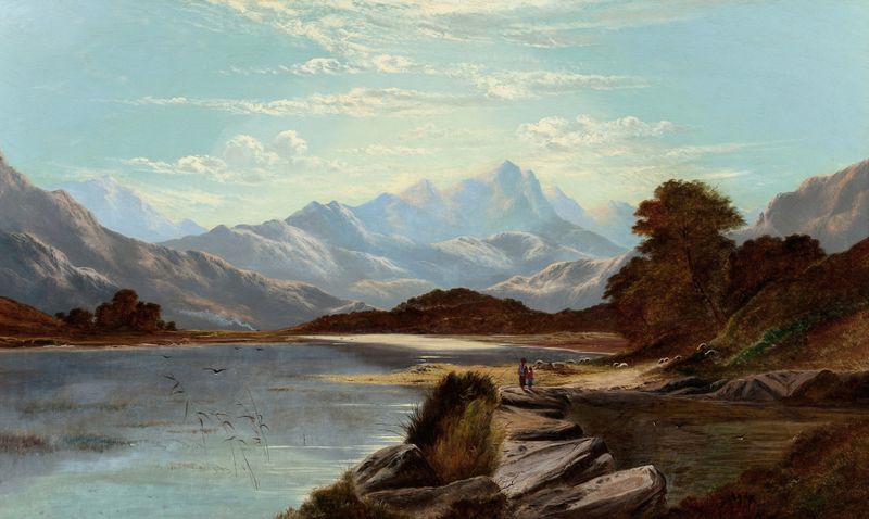 Paisagem de Devoke Water, Cumberland de Alfred de Bréanski, pintura a óleo
