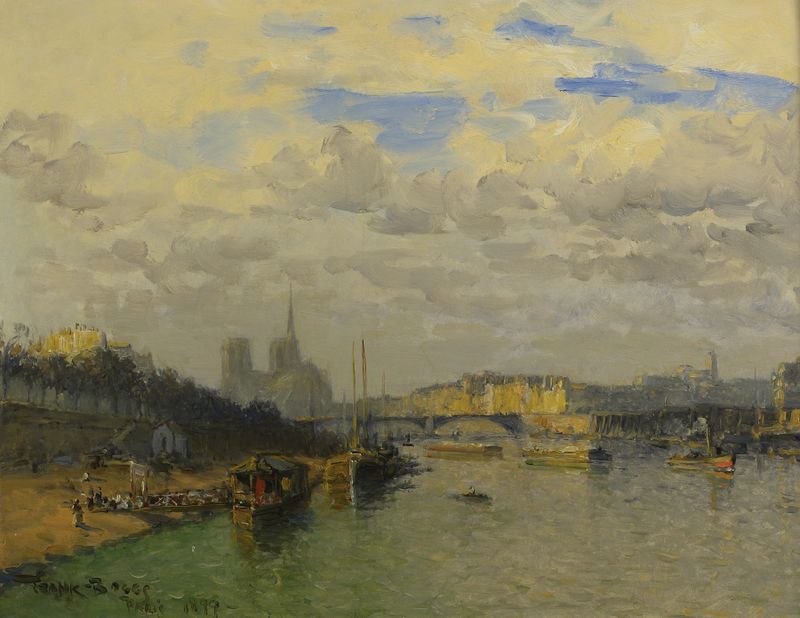 La Seine et Notre Dame de Frank Myers Boggs, pintura impresionista, paisaje