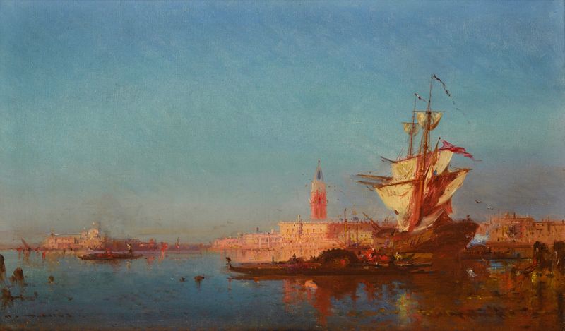 A view of Venice by Henri Duvieux, depicting architecture and canals in an oil painting.