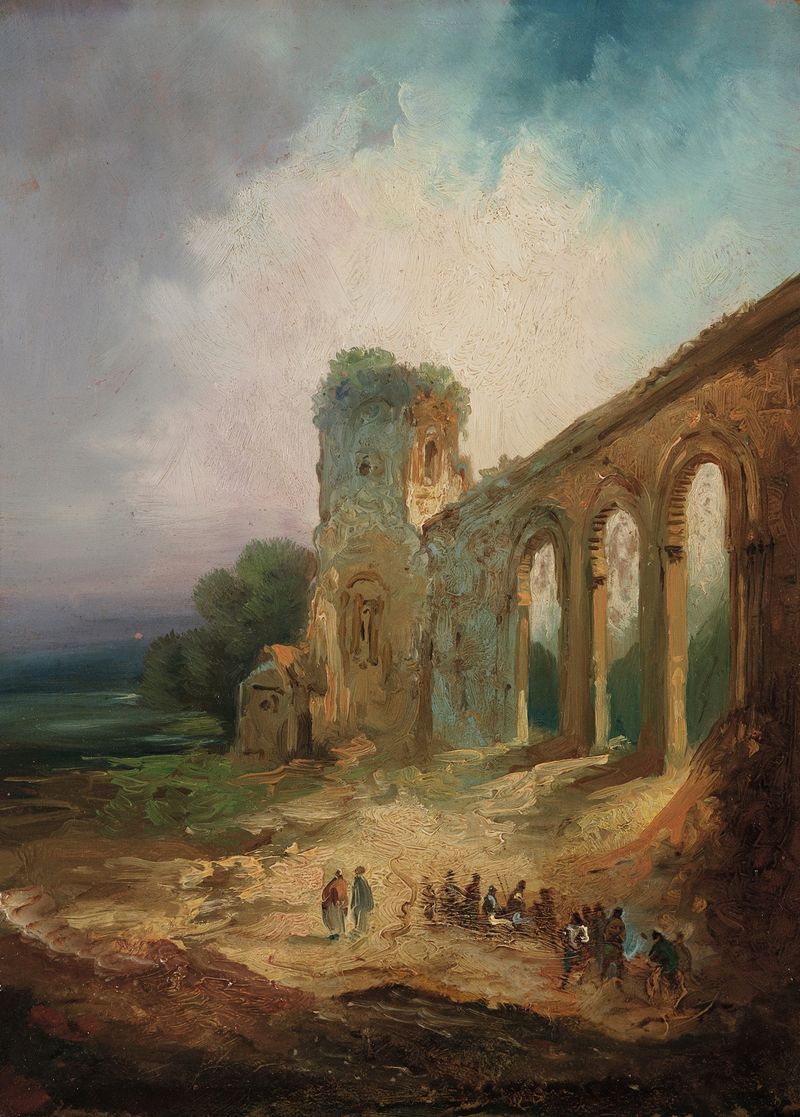 Ruins by Eugenio Lucas Velázquez, oil painting depicting crumbling arches and stonework