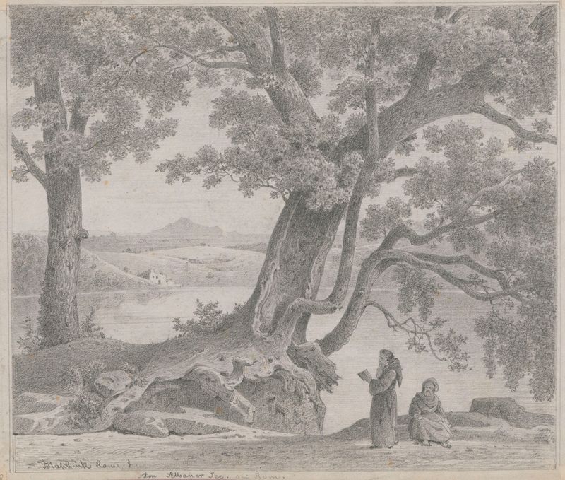 Monks on the shore of Lake Albano, óleo sobre tela de Arthur Blaschnik