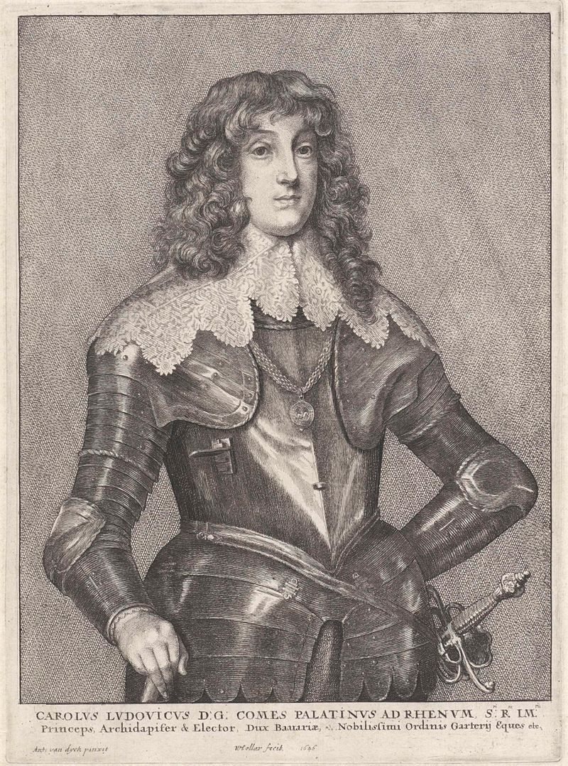 Etching of Karel Lodewijk, a noble portrait by Wenceslaus Hollar