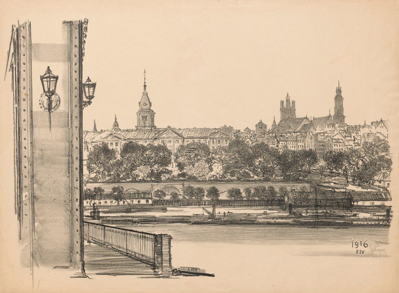 Paisagem do distrito de Praga por Feliks Jabłczyński, meio desconhecido