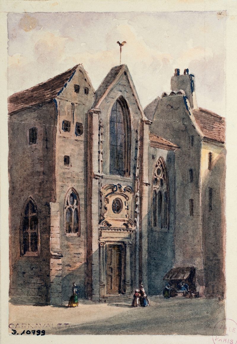 Eglise Saint Landry de Auguste-Sébastien Bénard, óleo sobre lienzo que representa un interior de iglesia sagrado.