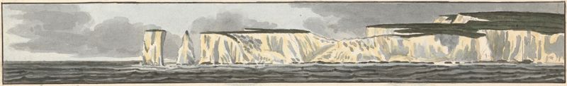 Old Harry, Swanage Bay by John Thomas Serres, oil painting depicting cliffs and turbulent sea.