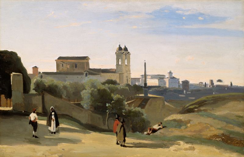 Landscape of Monte Pincio, Rome by Jean-Baptiste-Camille Corot, oil painting
