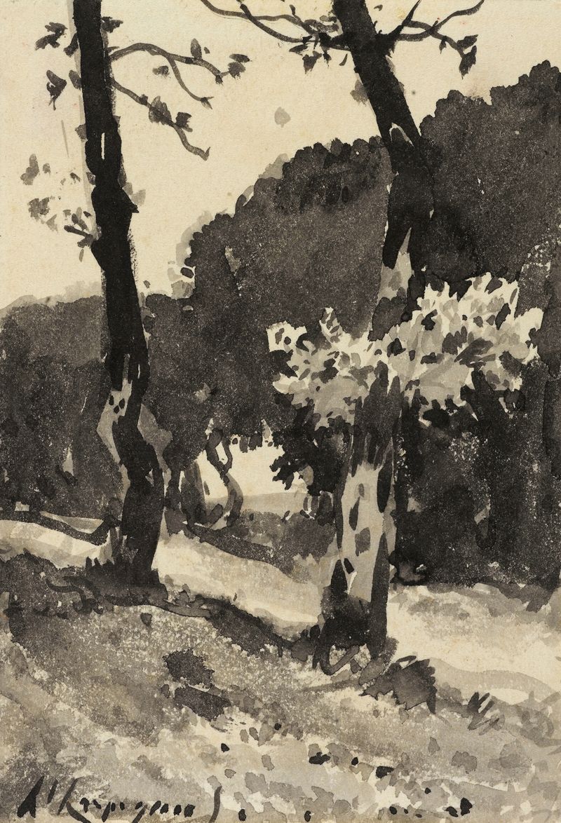 Landscape of trees and dappled light, oil painting by Henri-Joseph Harpignies