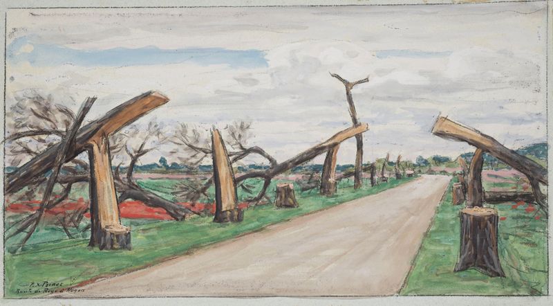 Paisagem com árvores cortadas, pintura a óleo de René François Xavier Prinet