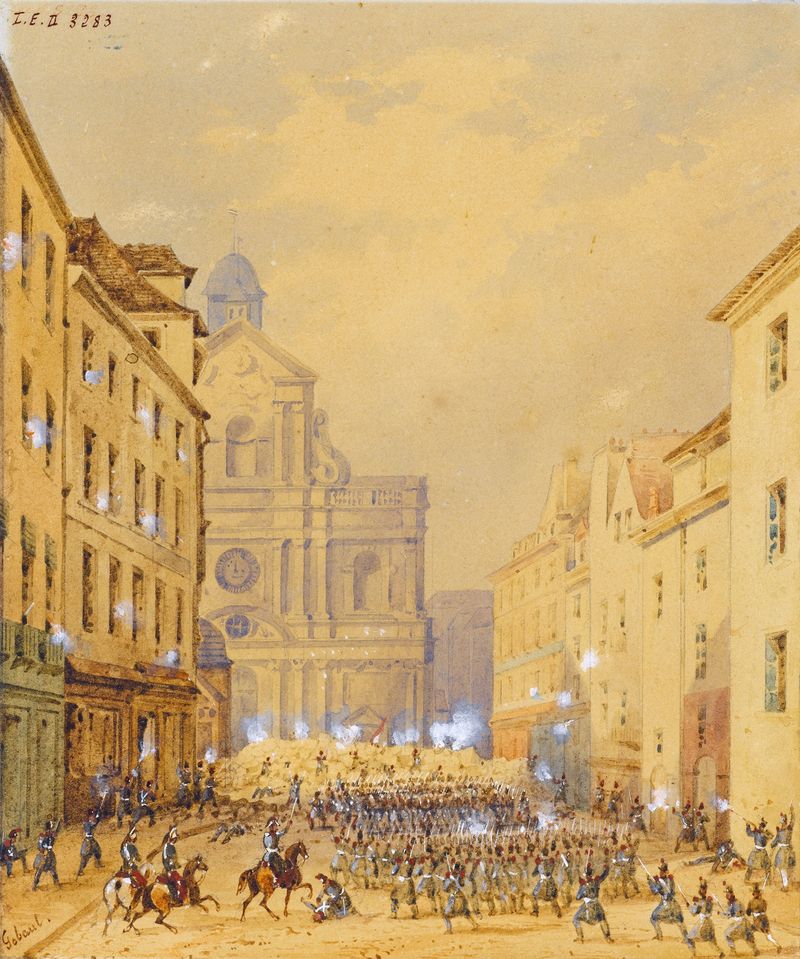 Pintura a óleo de paisagem de Gaspard Gobaut representando Rue Culture Sainte-Catherine em Paris.