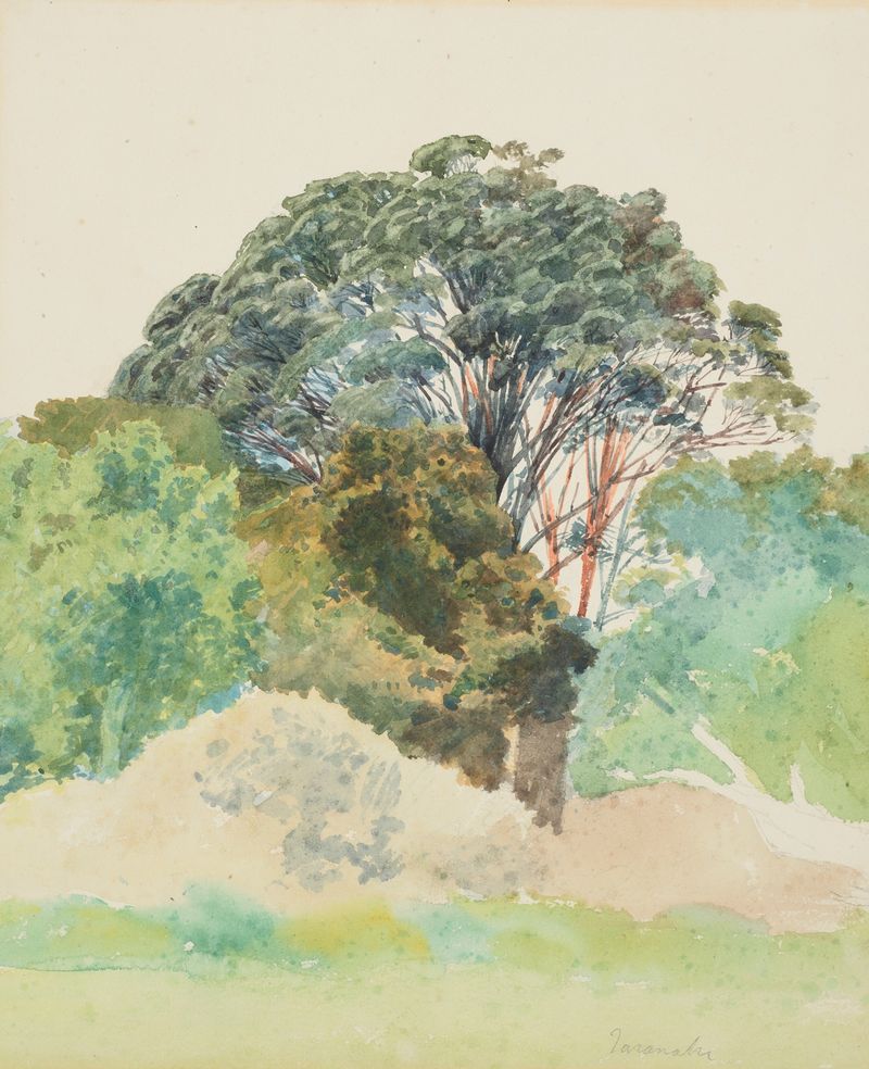 Landscape with lush greenery and mountains by James Crowe Richmond
