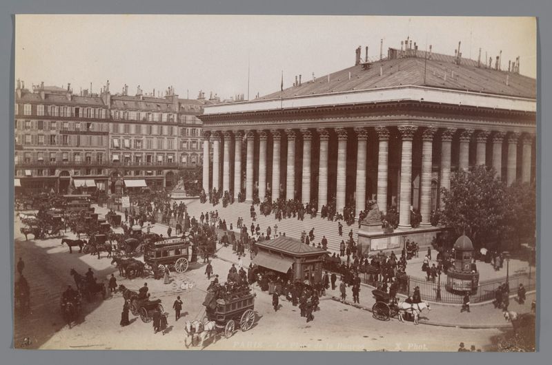 Architectural facade of the Beurs in Paris, albumen print by X phot