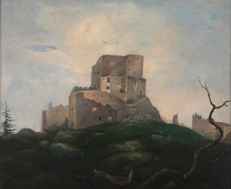 Die Ruine Wittinghausen by Adalbert Stifter, oil painting of castle ruins in golden light