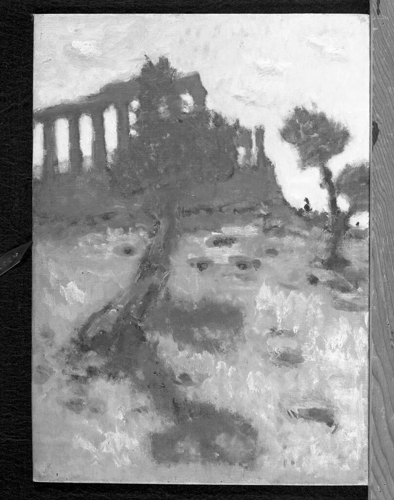 Temple of Juno de Denman Waldo Ross, óleo sobre lienzo que representa temas de duelo y memoria.