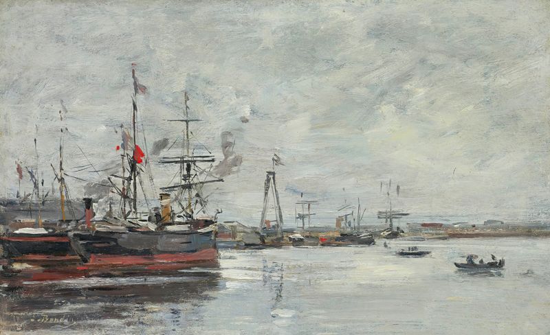 Pintura al óleo de Eugène Boudin que representa una escena marina con olas y nubes.