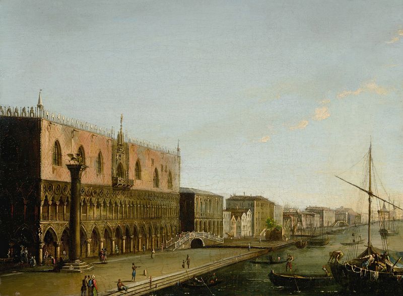 Venice, a view of the Molo with the Palazzo Ducale, oil painting by Giuseppe Borsato
