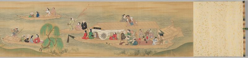 Summer scene along the Sumida River by Hishikawa Moronobu, gold medium