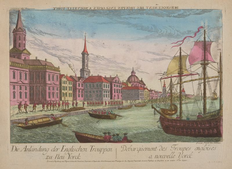 Historical scene of English troops disembarking, oil painting by Franz Xaver Habermann