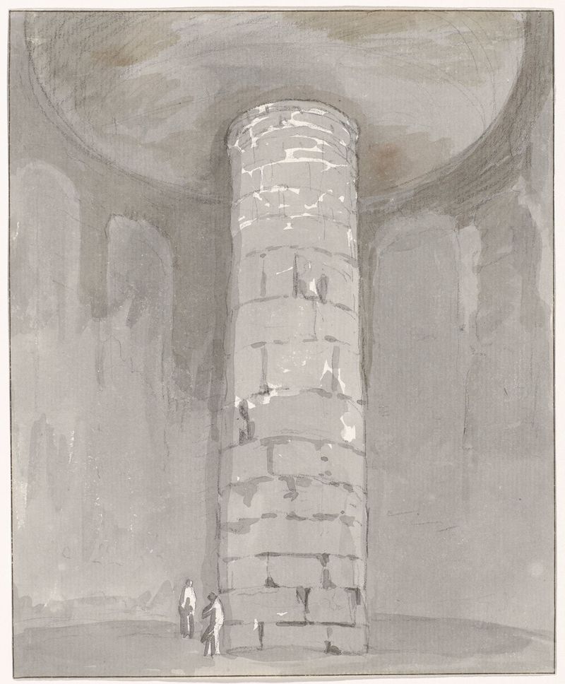 Watercolour by Abraham-Louis-Rodolphe Ducros depicting a tower with clouds and blue sky