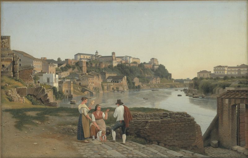 Vista del río Tíber y la colina Aventina en Roma, óleo sobre lienzo de Christoffer Wilhelm Eckersberg